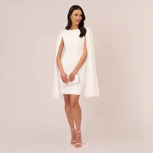 Adrianna Papell Structured Cape Sheath Dress In Ivory Size 2